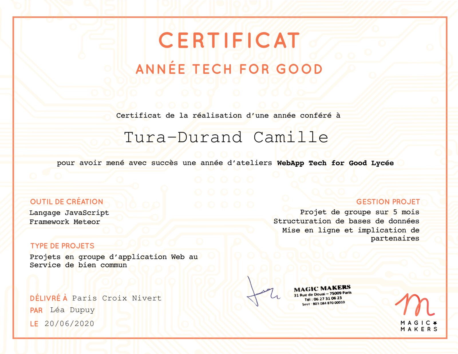 Certificat application web